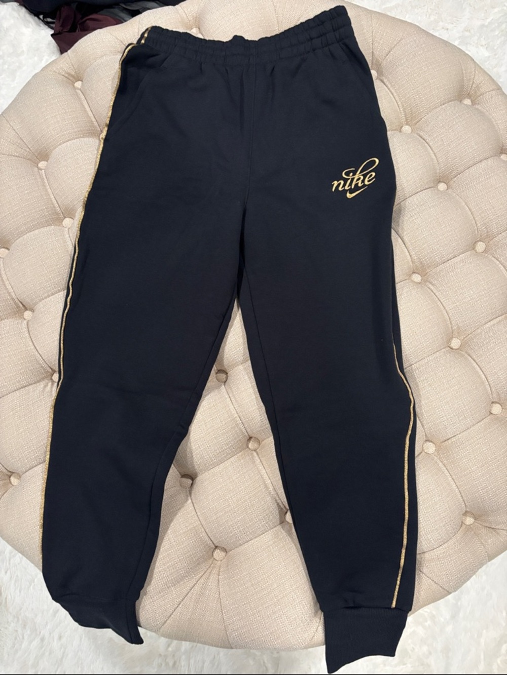 Nike Black Joggers with Gold Trim for Kids